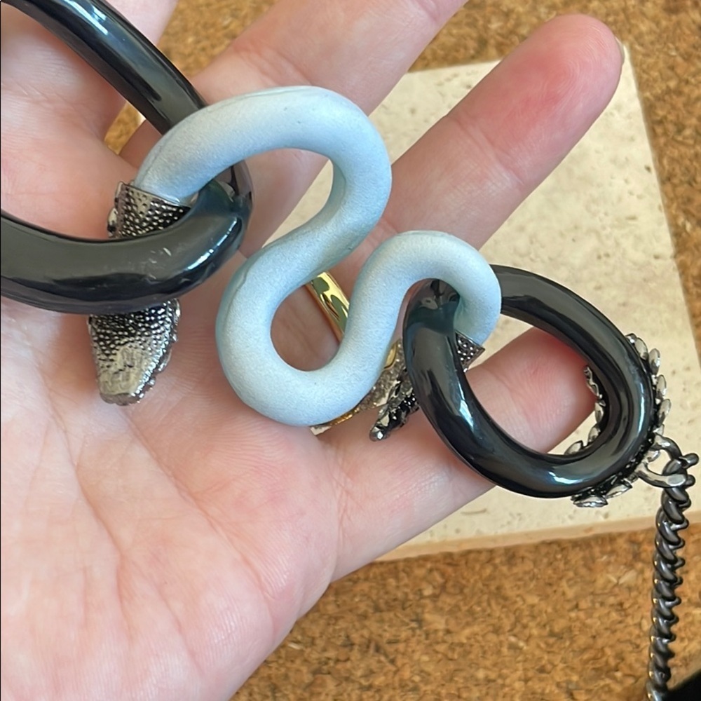 Alexis Bittar Snake Link Necklace Black Lucite Blue Crystal Statement Collar - Picture 9 of 10
